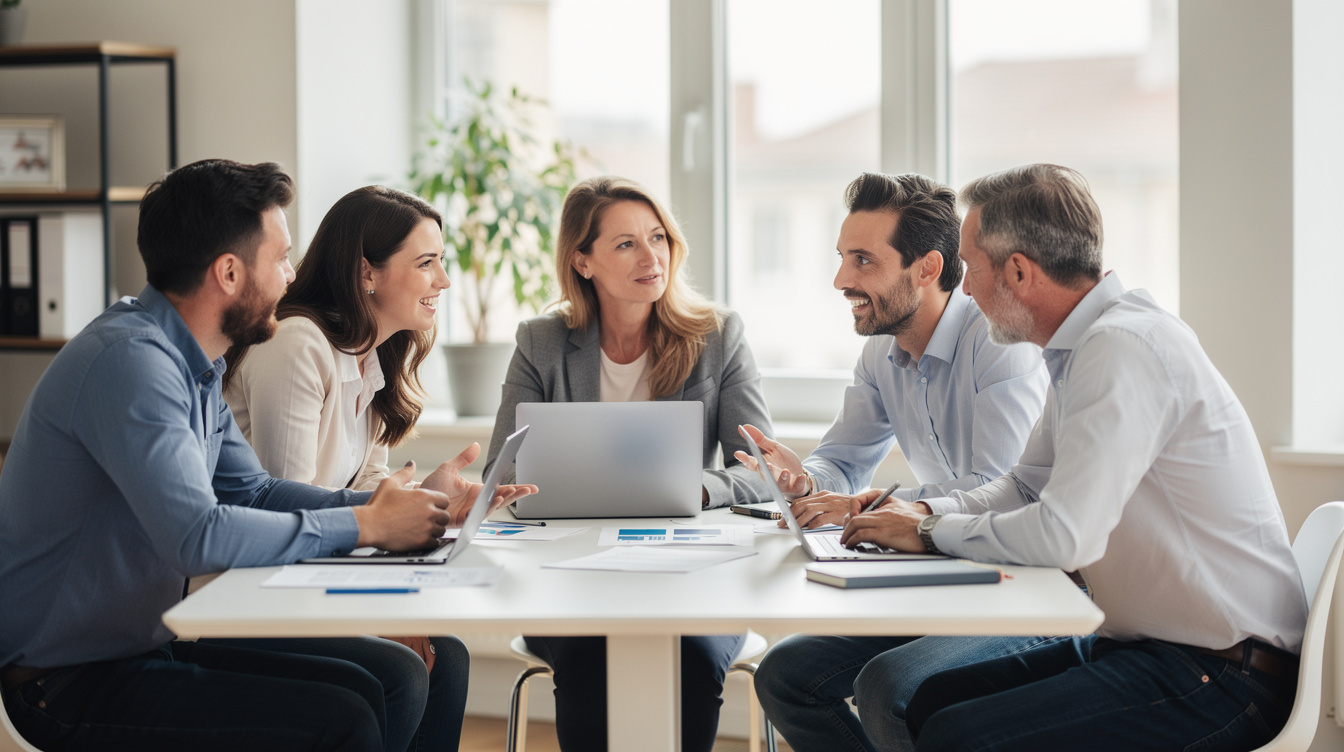 Small team of professionals discussing around a table