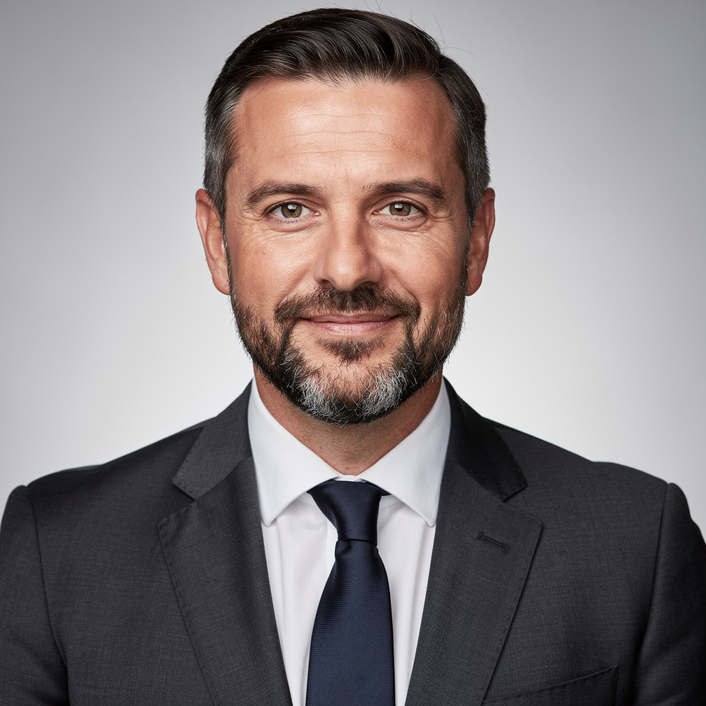 Studio portrait of a man in a suit with short beard