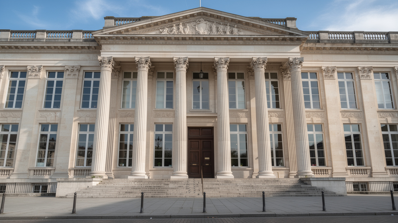 Classical government building facade with columns